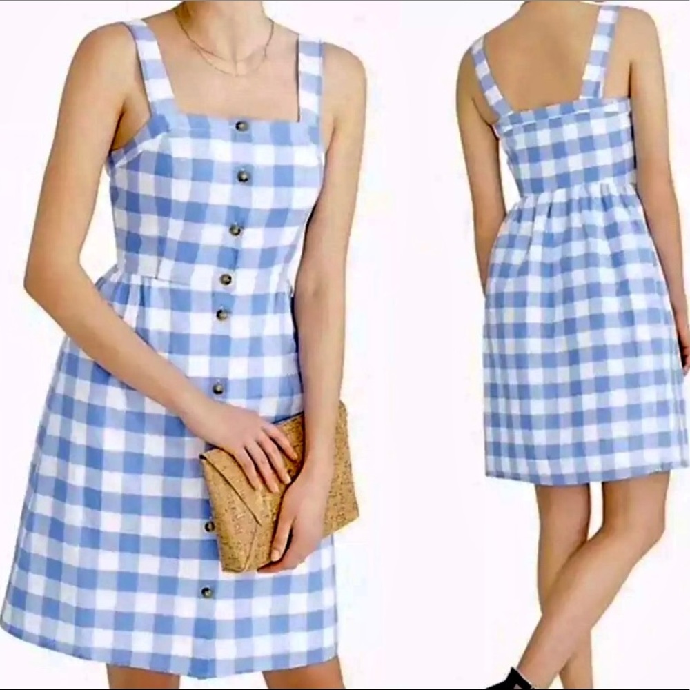 New J.CREW Plaid Linen Blue Dress